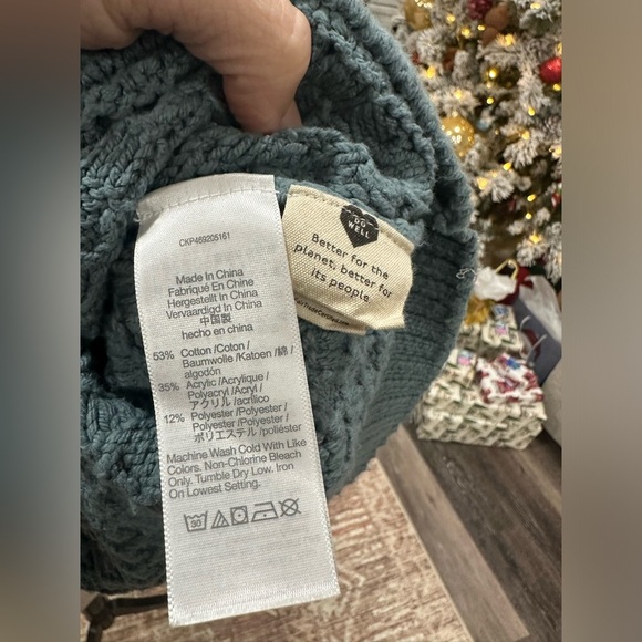 Madewell Women Sweater Blue Basketweave Knit Pullover Chunky Crew Size XS NWOT - Picture 7 of 9